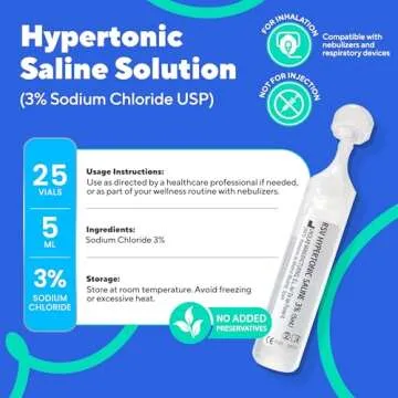 NAVEH PHARMA 3% Hypertonic Saline Solution for Nebulizer Machine | Saline Solution for Inhalation & Nasal Irrigation | Nebulizer Diluent 3% Concentration (25 Vials of 0.17 FL OZ)