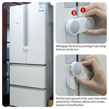 EUDEMON Baby Safety French Fridge Door Lock Freezer Refrigerator Lock Cabinet Cupboard Lock for Childproof & Pet Proofing Easy to Install no Tools Need or Drill (1 Pack,White)