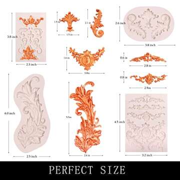 Baroque Feather Chocolate Molds Silicone, Scroll Relief Border Fondant Molds, for Wedding Party Cake...