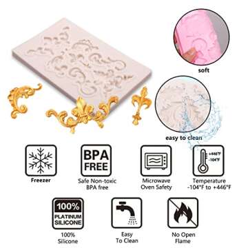 Baroque Feather Chocolate Molds Silicone, Scroll Relief Border Fondant Molds, for Wedding Party Cake Decoration, Cupcake Toppers, Sugar Craft Gum Paste Polymer Clay Pie Candy
