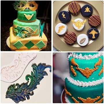 Baroque Feather Chocolate Molds Silicone, Scroll Relief Border Fondant Molds, for Wedding Party Cake Decoration, Cupcake Toppers, Sugar Craft Gum Paste Polymer Clay Pie Candy