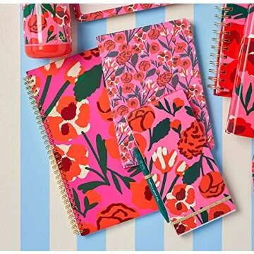 ban.do Pink/Red Floral Rough Draft Large Spiral Notebook, 11" x 9" with Pockets and 160 College Ruled Pages, Las Flores