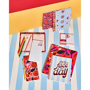 ban.do Pink/Red Floral Rough Draft Large Spiral Notebook, 11" x 9" with Pockets and 160 College Ruled Pages, Las Flores