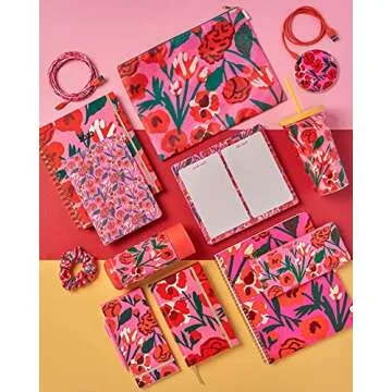 ban.do Pink/Red Floral Rough Draft Large Spiral Notebook, 11" x 9" with Pockets and 160 College Ruled Pages, Las Flores