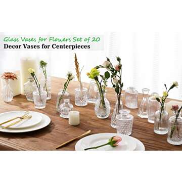 Glass Bud Vases -Set of 20 for Flowers, Small Clear Bud Vases in Bulk for Centerpieces Home Decor, M...