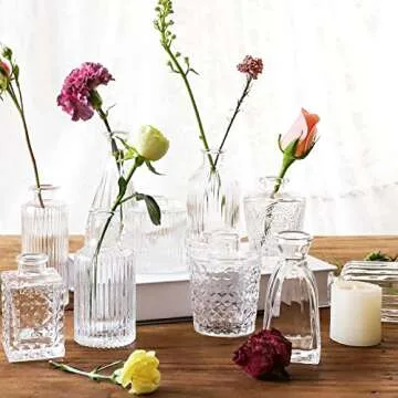 Glass Bud Vases -Set of 20 for Flowers, Small Clear Bud Vases in Bulk for Centerpieces Home Decor, Mini Glass Assorted for Rustic Wedding Floral Arrangements Home Table Decorations