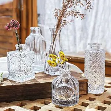 Glass Bud Vases -Set of 20 for Flowers, Small Clear Bud Vases in Bulk for Centerpieces Home Decor, Mini Glass Assorted for Rustic Wedding Floral Arrangements Home Table Decorations