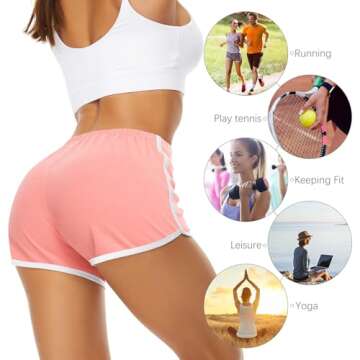 URATOT Women's Cotton Shorts Gym Shorts Yoga Shorts Summer Running Active Shorts Dance Elastic Shorts, Pack of 2 Pink, Mint