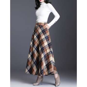 Elegant Women's Plaid Wool A-Line Skirt for Winter