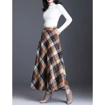 Elegant Women's Plaid Wool A-Line Skirt for Winter