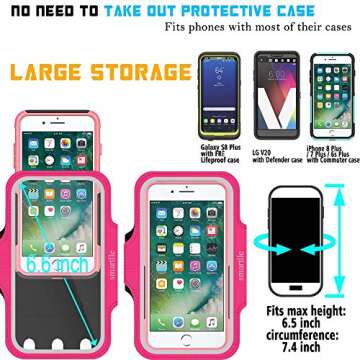 smartlle Arm Phone Holder for Running, Armband Cellphone for iPhone 15 14 13 12 11 Pro Max/XR/8 7 6s Plus, for Galaxy A/S/Note Up to 6.9’’, for Exercise Gym Fitness Sports Gear -Pink