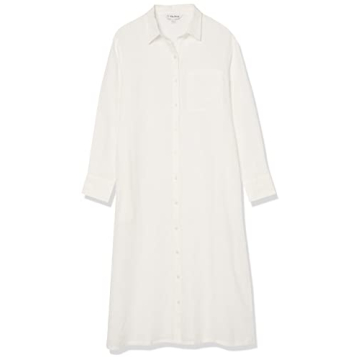 The Drop Women's Fiona Relaxed Linen Midi Shirt Dress, White, L