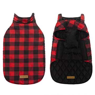 EXPAWLORER Plaid Dog Jackets for Winter Windproof Waterproof - Dog Coat for Cold Weather Reversible Dog Vest for Small Medium Large Dogs