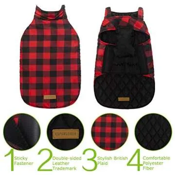 EXPAWLORER Plaid Dog Jackets for Winter Windproof Waterproof - Dog Coat for Cold Weather Reversible Dog Vest for Small Medium Large Dogs