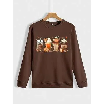 Halloween Town Sweatshirt Women Pumpkin Coffee Graphic Sweatshirts Halloween Sweaters For Women Women Pumpkin Coffee Graphic Sweatshirts Sports Sweatshirts Retro Crewneck Pumpkin Shirt(CO,L)