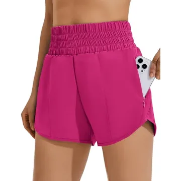 PINSPARK Athletic Running Shorts - Quick Dry, High Waist, Hot Pink, Medium