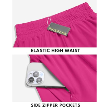 PINSPARK Women’s Athletic Running Shorts with Zip Pockets