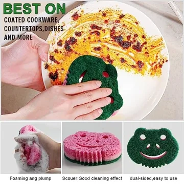 SmilePowo 12 Pack Scrub Sponge,Bulk Sponges,Dual-Sided Multi-Functional Premium Cleaning Sponges,Dishwashing Sponge for Heavy Duty Scouring Pads,Bathroom,Dish,Furniture,Kitchen Sponge(Frog Shape)