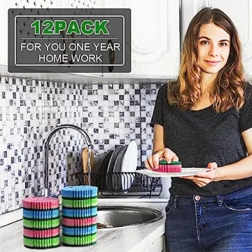 SmilePowo 12 Pack Scrub Sponge,Bulk Sponges,Dual-Sided Multi-Functional Premium Cleaning Sponges,Dishwashing Sponge for Heavy Duty Scouring Pads,Bathroom,Dish,Furniture,Kitchen Sponge(Frog Shape)