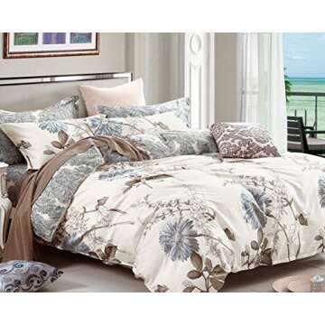Swanson Beddings Daisy Silhouette Reversible Floral Print 5-Piece 100% Cotton Bedding Set: Duvet Cov...
