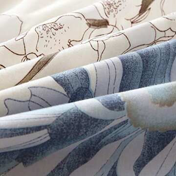 Swanson Beddings Daisy Silhouette Reversible Floral Print 5-Piece 100% Cotton Bedding Set: Duvet Cover, Two Pillowcases and Two Pillow Shams (Queen)