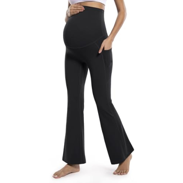 POSHDIVAH Women's Maternity Flare Leggings – Ultimate Comfort with Pockets During Pregnancy