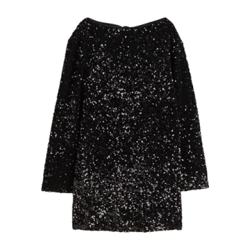 Lentta Women's Sequined Dress Petersham Ribbon Long Sleeve Party Night Out Club Festival Dresses(Bla...