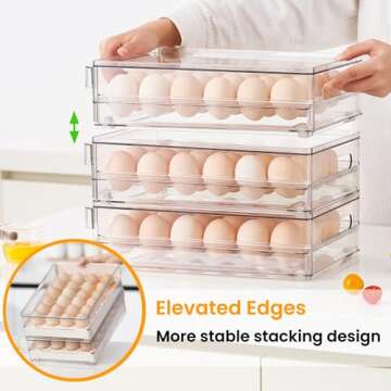 vacane 24 Egg Drawer for Fridge, Pull Out Egg Storage Container with Non-Slip Pads Refrigerator Organizer Bins Clear Egg Holder, Egg Tray-Bpa Free Egg Organizer