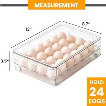 vacane 24 Egg Drawer for Fridge, Pull Out Egg Storage Container with Non-Slip Pads Refrigerator Organizer Bins Clear Egg Holder, Egg Tray-Bpa Free Egg Organizer