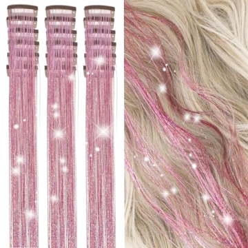 ZYXQZYX Hair Tinsel Kit - 18 Pcs Clip-In Glitter Extensions