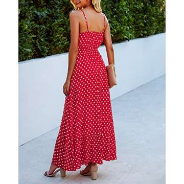 BTFBM Women 2024 Summer Spaghetti Strap V Neck Dress Polka Dot Floral Button Down Slit Sleeveless A-...