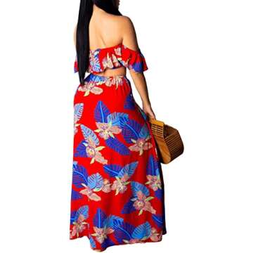 Casual Two Piece Sets for Women Party Vacation Elegant Tropical Floral Off Shoulder Tube Top Long Ma...