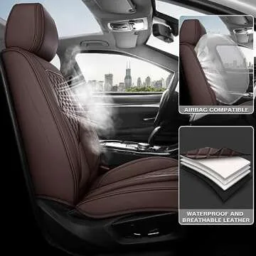 GEEYONTEK Premium Leather Car Seat Covers, Universal Fit for Cars SUVs Trucks and Sedans, Waterproof Car Seat Cushion with Airbag Compatible & Scratch-Resistant, Brown Seat Covers for 5 Seats