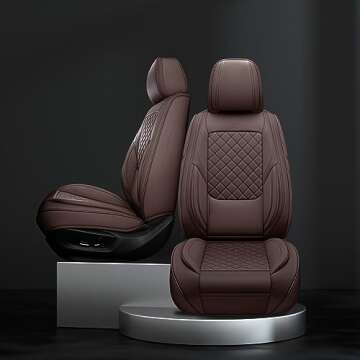 GEEYONTEK Premium Leather Car Seat Covers, Universal Fit for Cars SUVs Trucks and Sedans, Waterproof Car Seat Cushion with Airbag Compatible & Scratch-Resistant, Brown Seat Covers for 5 Seats