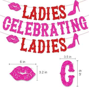 Ladies Celebrating Ladies Red Pink Glittery Banner Lips Lipstick Heart Balloons Girl Lady Happy Gale...
