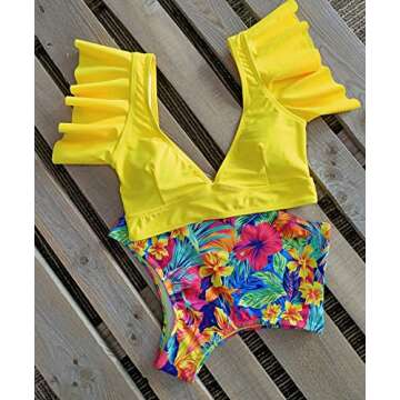 Sporlike Ruffle High Waist Tropical Bikini for Women
