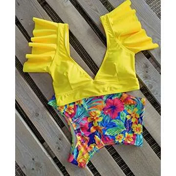 Sporlike Ruffle High Waist Tropical Bikini for Women