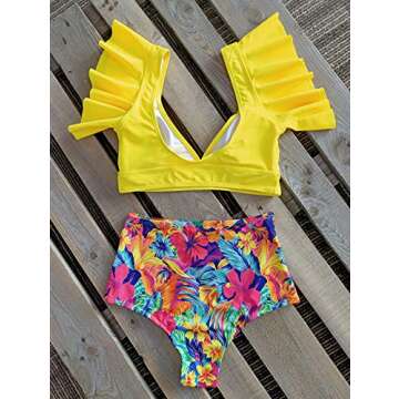 Sporlike Ruffle High Waist Tropical Bikini for Women