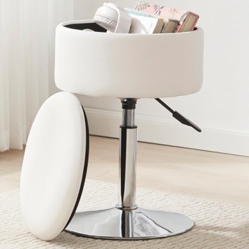 RUCUKEN Adjustable Ottoman Stool White Vanity Stool Vanity Chair for Makeup Room Stool Chair for Van...