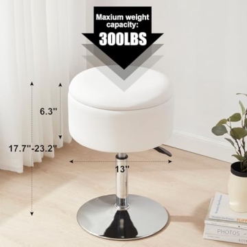 RUCUKEN Adjustable Ottoman Vanity Stool with Storage