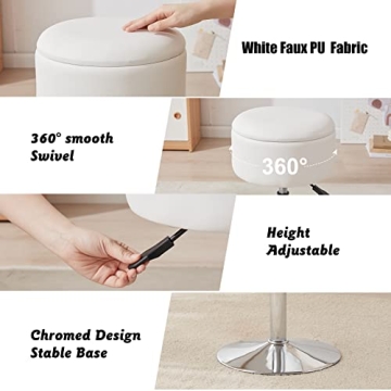 RUCUKEN Adjustable Ottoman Vanity Stool with Storage