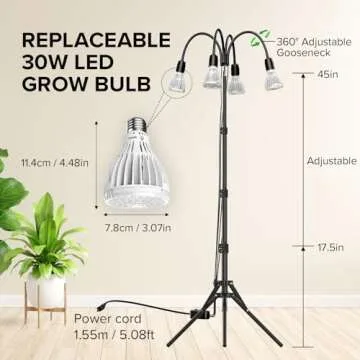 SANSI 120W Grow Light with Adjustable Tripod Stand, Full Spectrum 900W Equiv. LED Floor Plant Light for Indoor Plants, 12,000LM 5000K 660nm Grow Lamp with Replaceable Bulbs for High PPFD Growing