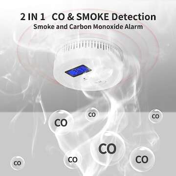 4-Pack,Smoke and Carbon Monoxide Detector,2 in 1 CO & Smoke Alarm,Carbon Monoxide Detectors,Smoke Detector,85dB in Alarm,LCD Screen,Wireless,Easy to Install