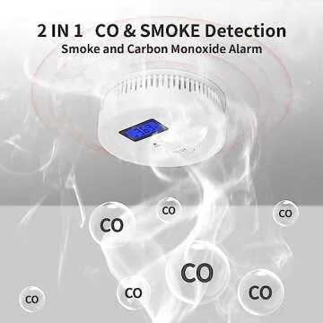 4-Pack,Smoke and Carbon Monoxide Detector,2 in 1 CO & Smoke Alarm,Carbon Monoxide Detectors,Smoke Detector,85dB in Alarm,LCD Screen,Wireless,Easy to Install