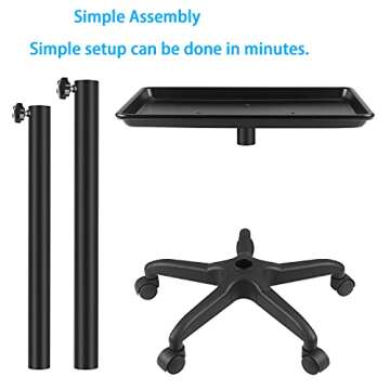 FLOLXNB Salon Tray Cart Premium Aluminum Tattoo Tray Rolling Trolley Adjustable Height Storage Utility Cart for Clinic Spa Rolling Tray (Black)