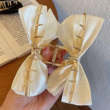 Metal Bow-knot Hair Claws, Barrettes and Clips - Strong Hold Hair Grips and Clamps for Women and Girls (White)