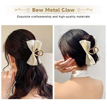 Metal Bow-knot Hair Claws, Barrettes and Clips - Strong Hold Hair Grips and Clamps for Women and Girls (White)