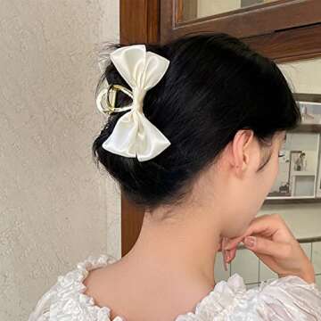 Metal Bow-knot Hair Claws, Barrettes and Clips - Strong Hold Hair Grips and Clamps for Women and Girls (White)