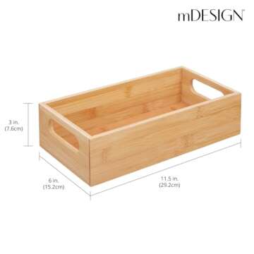 mDesign Bamboo Kitchen Storage Container Bin - Drawer Organizer Crate Box with Handles for Pantry Cabinet, Shelves, or Countertop, Holds Snacks, Spices, or Drinks, Echo Collection, 2 Pack, Natural/Tan