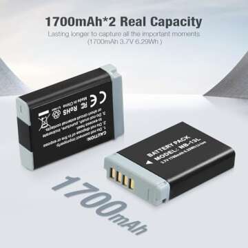 NB-13L Battery 2 Pack Replacement Li-ion Batteries and USB Dual Charger Set Compatible with PowerSho...